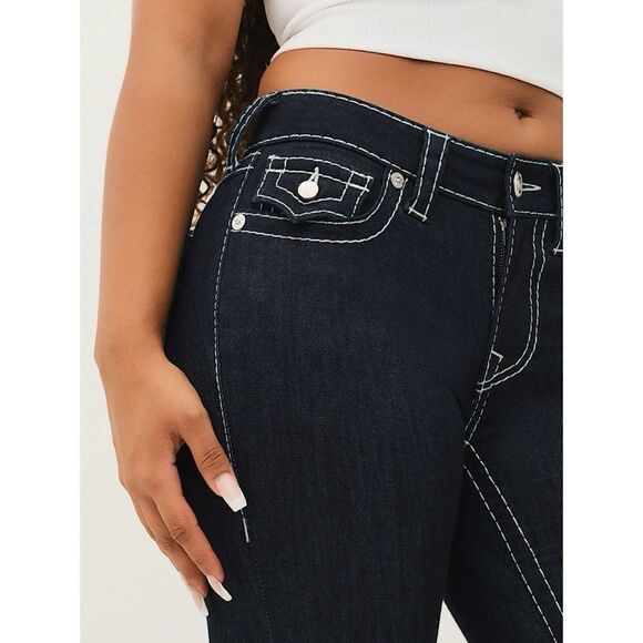 True Religion Big T Mid Rise with Flaps Skinny Jeans in Dark Blue Wash, Size 29 - Picture 3 of 13
